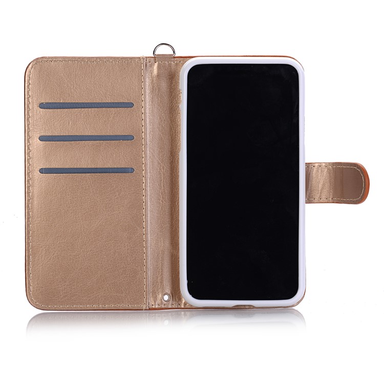 Imprinted Smile Face Pattern PU Leather Stand Wallet Case for iPhone XS/X - Coffee-6