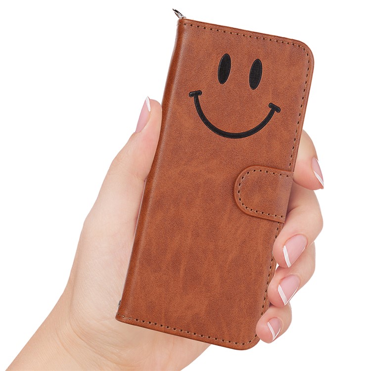 Imprinted Smile Face Pattern PU Leather Stand Wallet Case for iPhone XS/X - Coffee-7