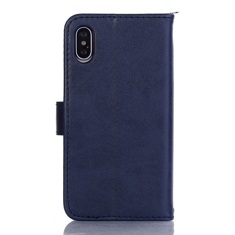 Imprinted Smile Face Pattern PU Leather Stand Wallet Case for iPhone XS Max 6.5 inch - Blue-3