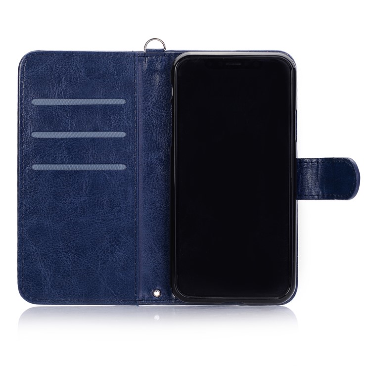 Imprinted Smile Face Pattern PU Leather Stand Wallet Case for iPhone XS Max 6.5 inch - Blue-5