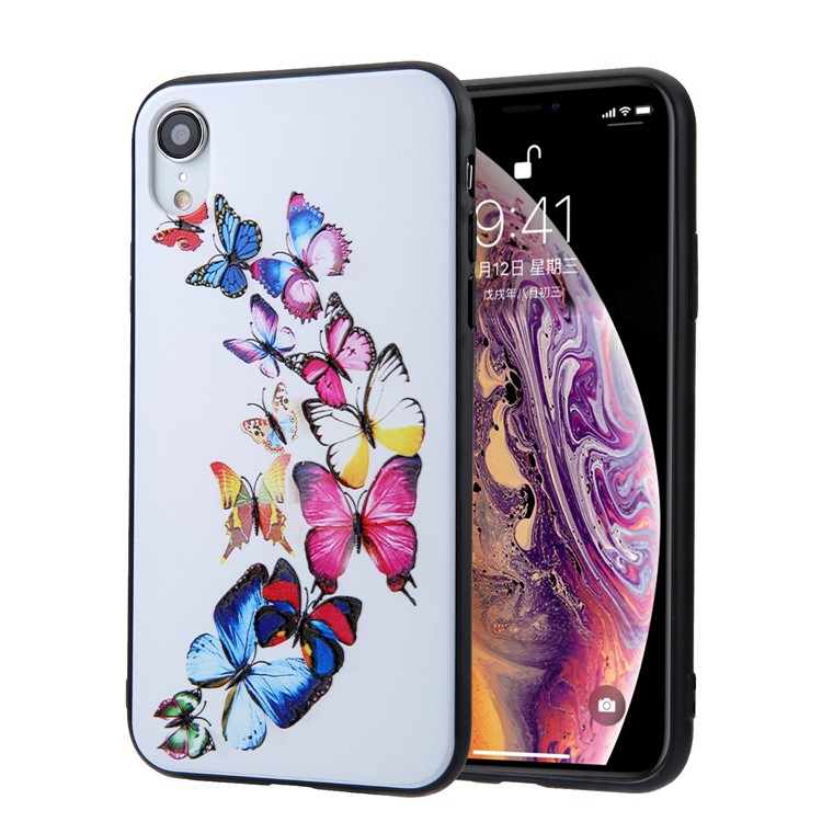 

Embossment Pattern PC TPU Hybrid Phone Shell for iPhone XR 6.1 inch - Colorful Butterflies, iPhone XR