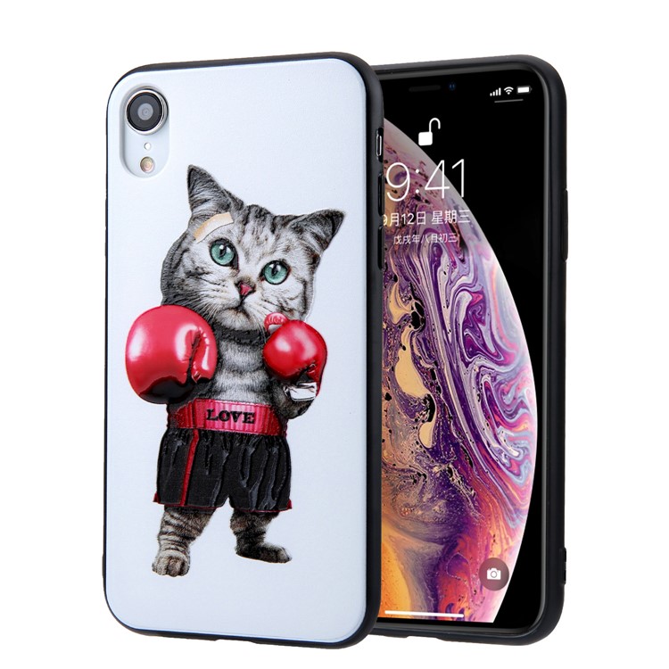 

Embossment Pattern PC TPU Back Case Cover for iPhone XR 6.1 inch - Boxing Cat, iPhone XR