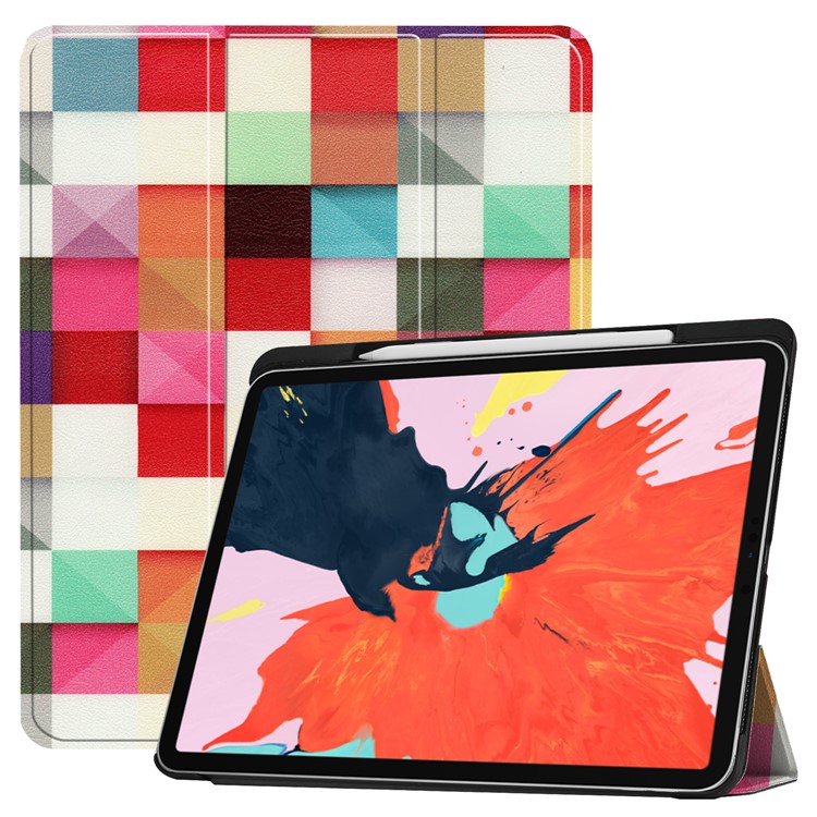 Pattern Printing Tri-fold Stand Leather Smart Tablet Casing for iPad Pro 12.9-inch (2018) - Colorized Checks-1