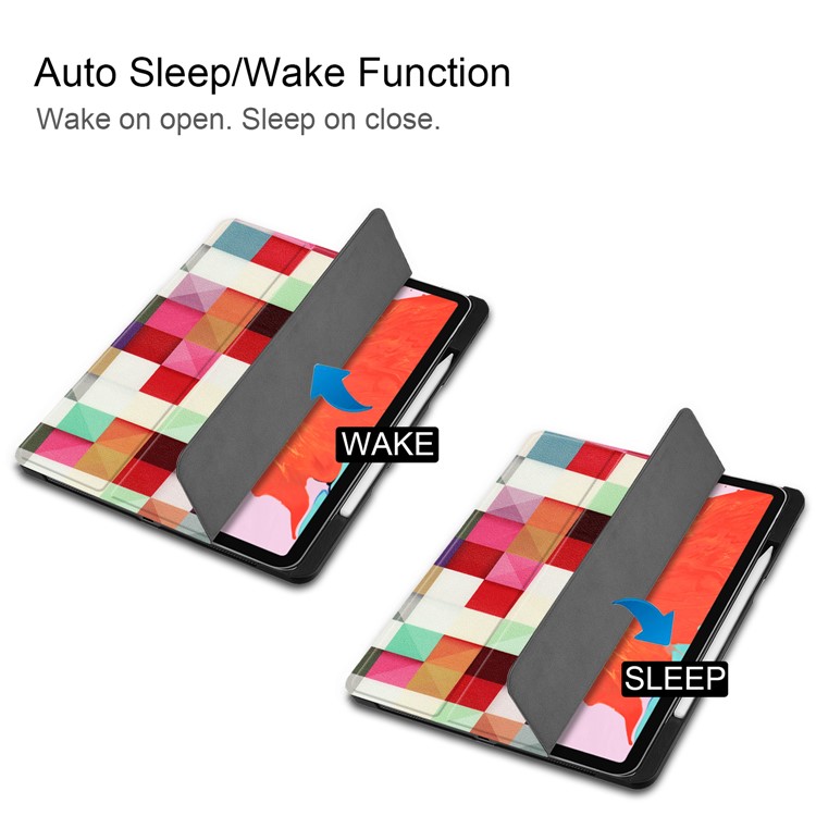 Pattern Printing Tri-fold Stand Leather Smart Tablet Casing for iPad Pro 12.9-inch (2018) - Colorized Checks-4