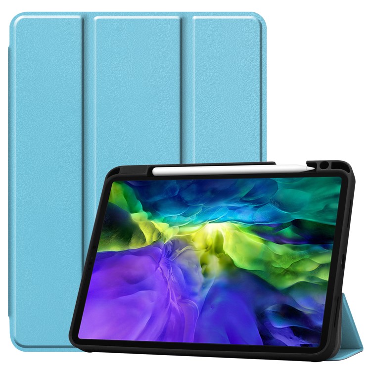 Трижды складной кожаный чехол с футляром для ipad pro 11-inch (2018) - нежно голубые