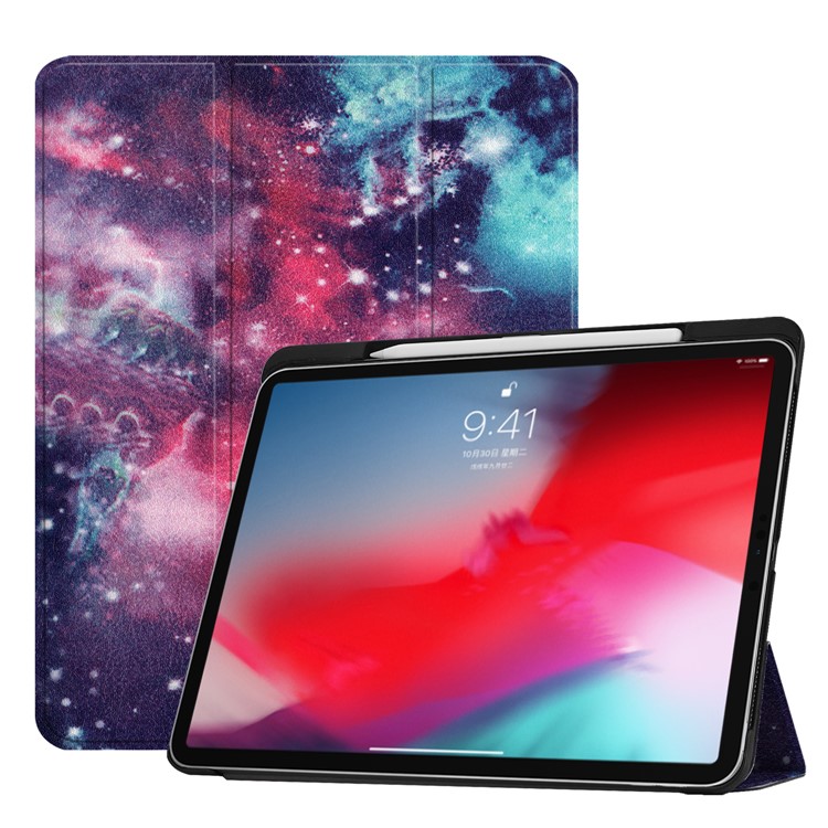 Шаблон печати три раза стойка кожаный чехол для чехлов для ipad pro 11-inch (2018) - галактика