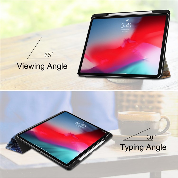 Pattern Printing Leather Smart Case with Tri-fold Stand for iPad Pro 11-inch (2018) - Oil Painting-5