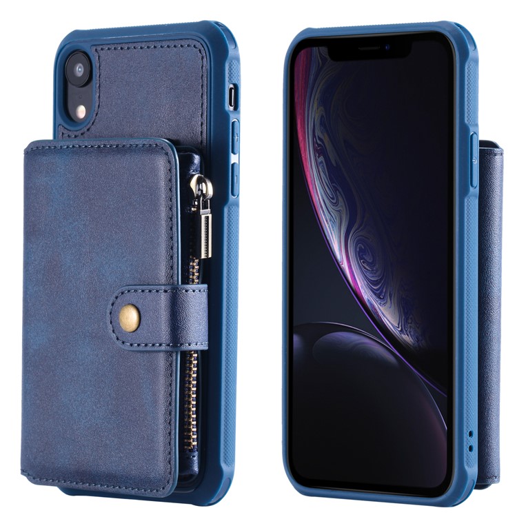 

Многофункциональный Кожаный Чехол На Молнии С Кожаным Покрытием TPU Для Iphone XR 6.1 Inch - Синий, iPhone XR