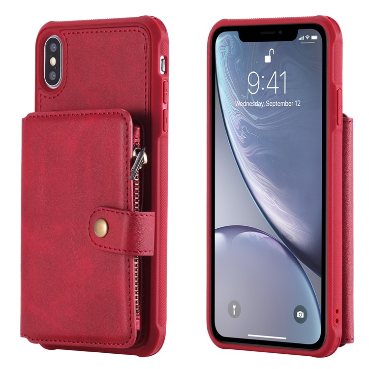 

Multi-functional Zipper Wallet Leather Coated TPU Mobile Cover for iPhone XS Max 6.5 inch - Red, iPhone XS Max