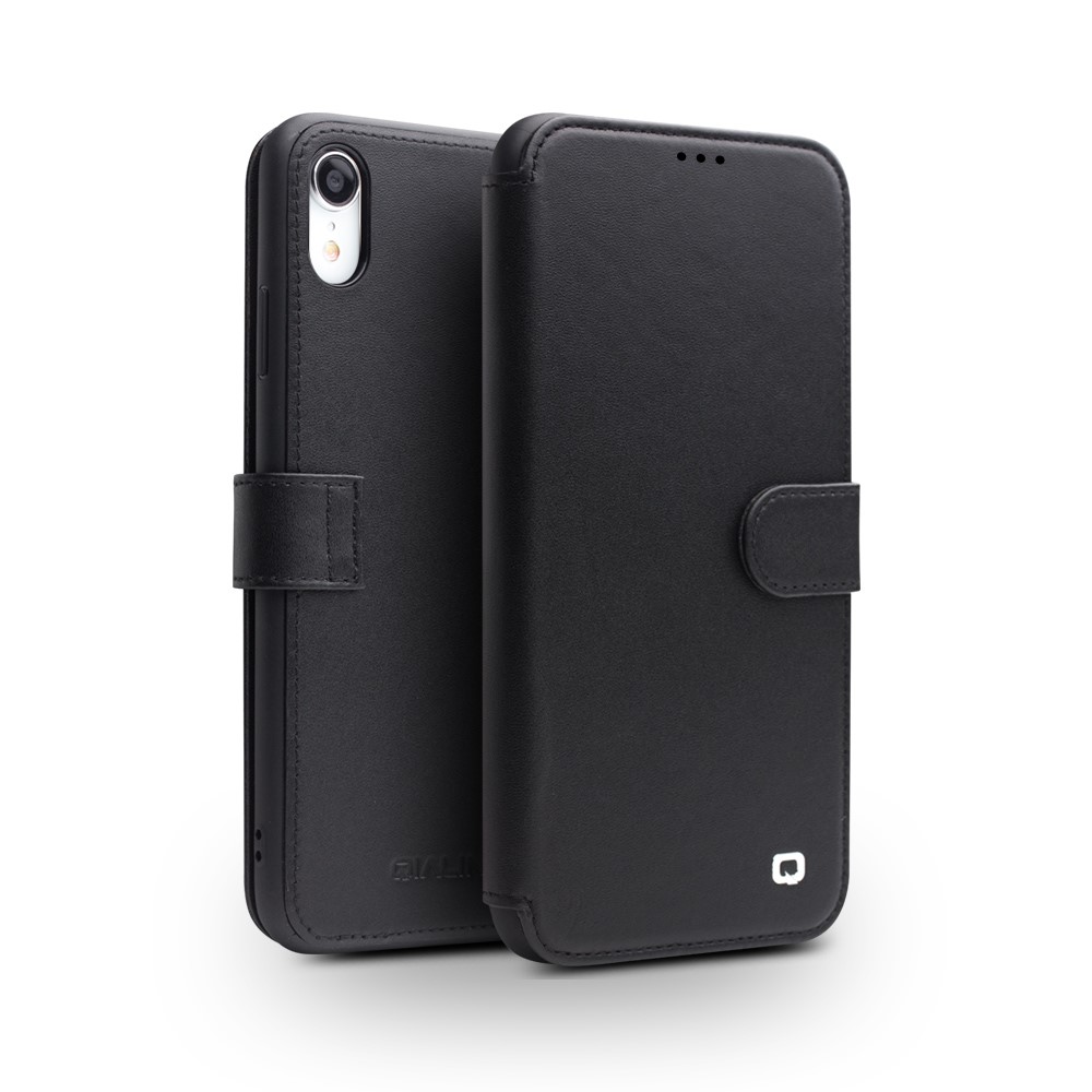 QIALINO Top Layer Cowhide Leather Magnetic Clasp Phone Case for iPhone XR 6.1 inch - Black