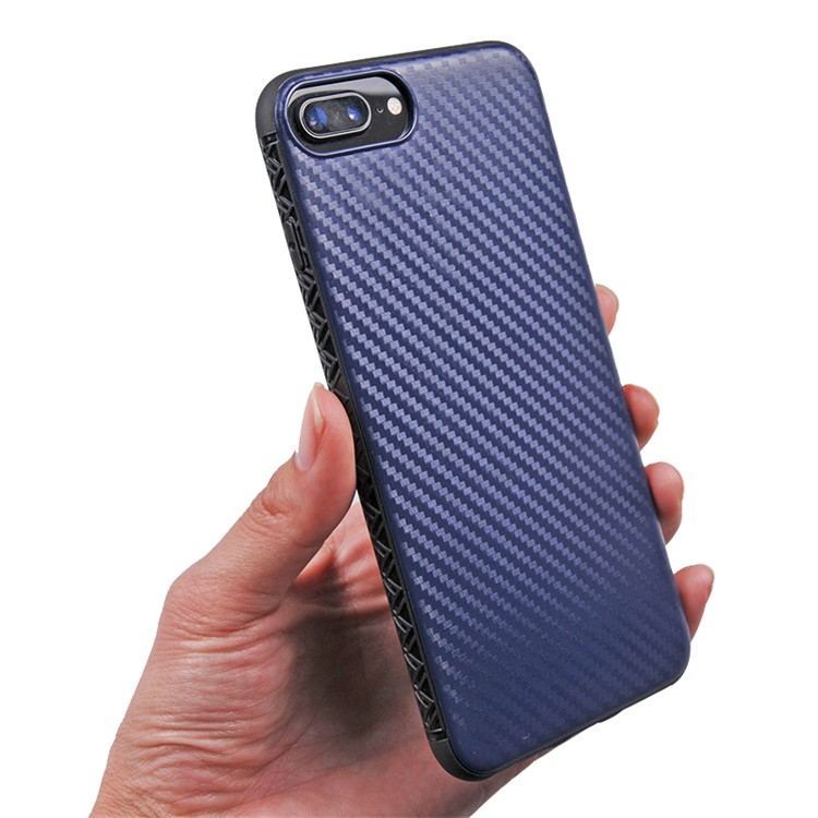 

Carbon Fiber Texture Phone Case Ultra-thin PC TPU Hybrid Shell Case for iPhone 8 Plus / 7 Plus - Dark Blue, iPhone 8 Plus
