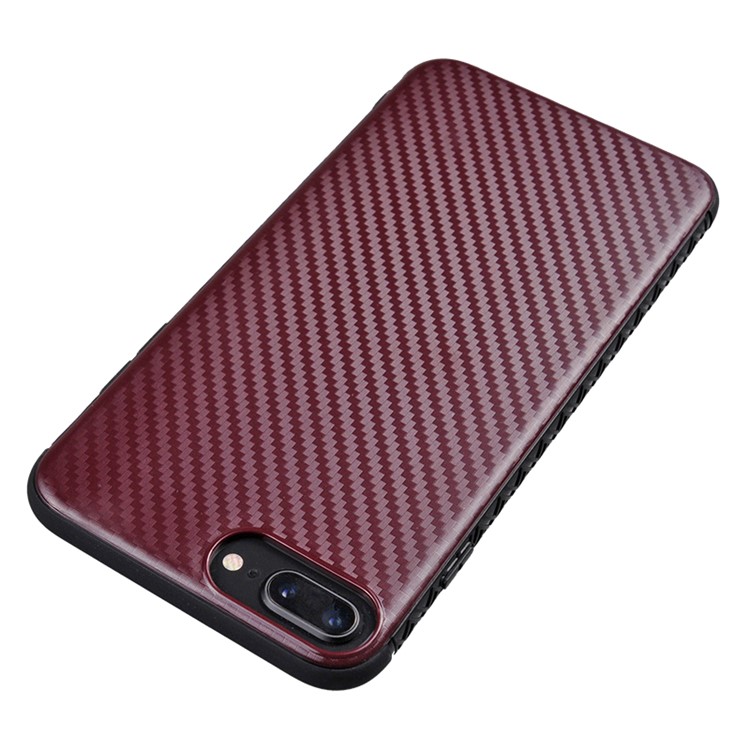 

Carbon Fiber Texture Phone Case Ultra-thin PC TPU Hybrid Protection Case for iPhone 8 Plus / 7 Plus - Wine Red, iPhone 8 Plus