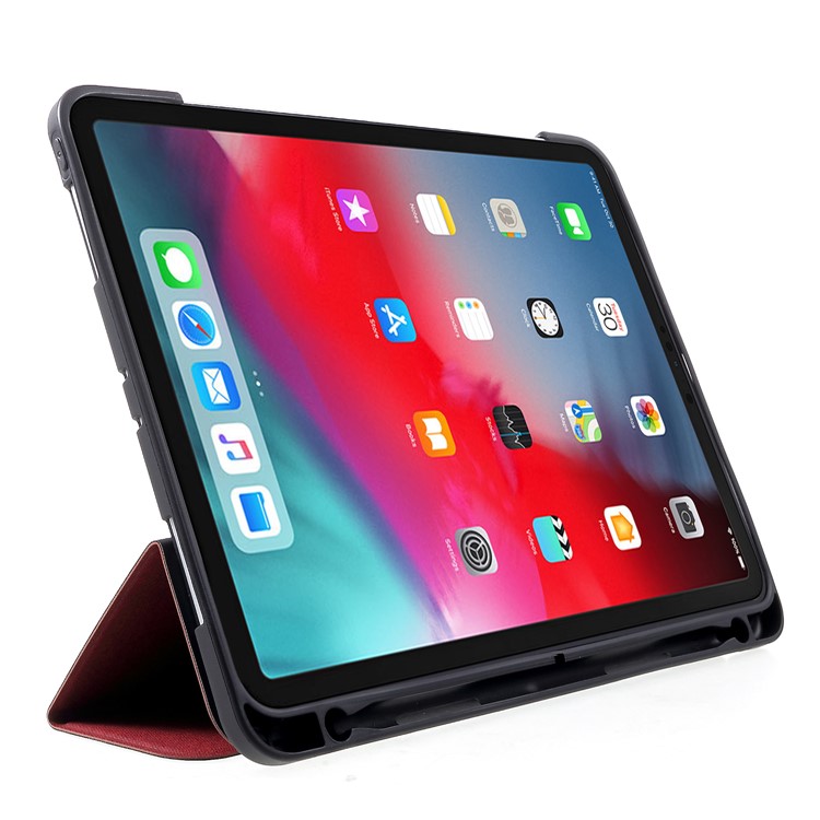 Funda Inteligente Para Tableta De Cuero Con Soporte Tríptico Con Ranura Para Lápiz Stylus Para Ipad Pro De 11 Pulgadas (2018) - Rojo-4