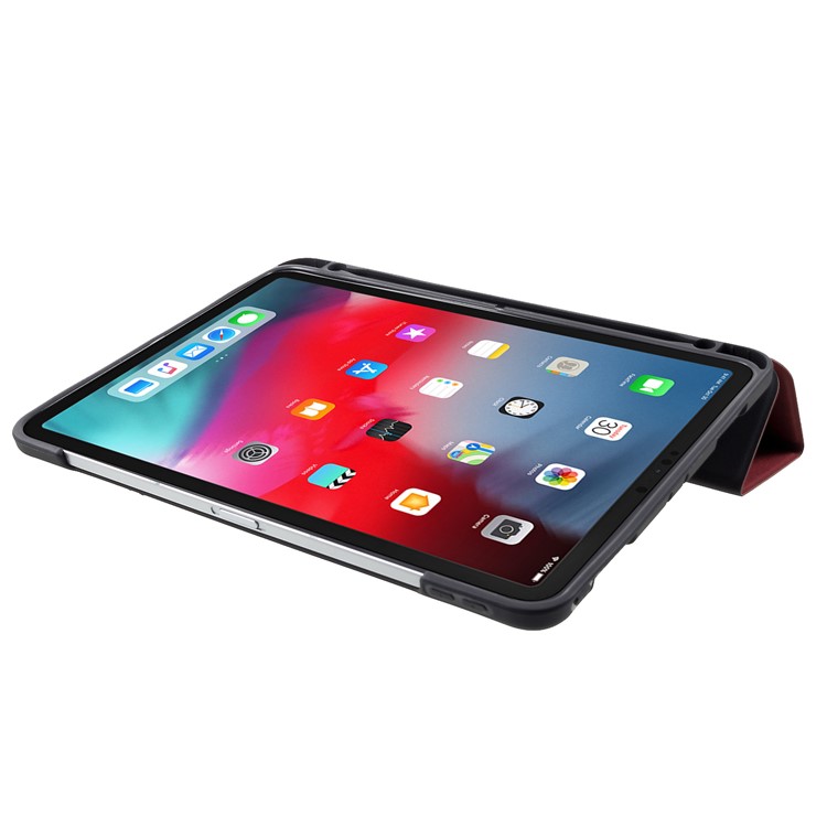 Funda Inteligente Para Tableta De Cuero Con Soporte Tríptico Con Ranura Para Lápiz Stylus Para Ipad Pro De 11 Pulgadas (2018) - Rojo-6
