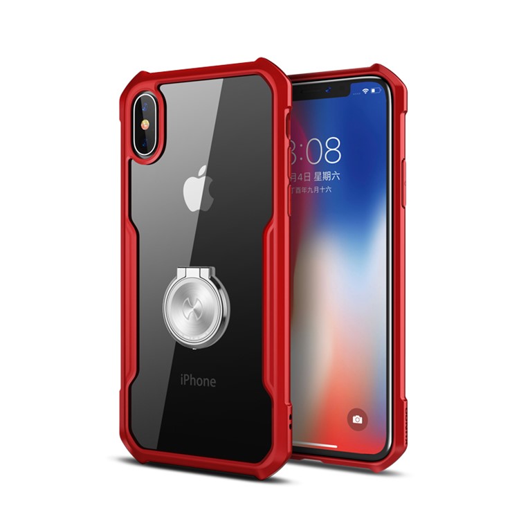 

XUNDD Clear Acrylic + TPU Air-cushion Mobile Casing for iPhone XS Max 6.5 inch with Ring Kickstand & Magnetic Sheet - Red, iPhone XS Max