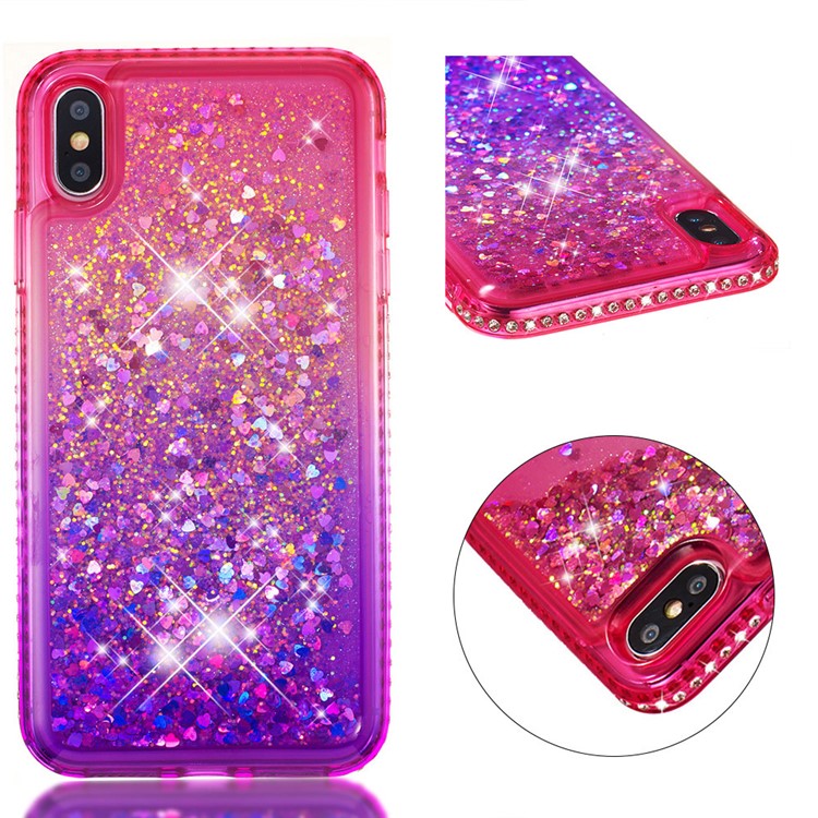 

Rhinestone Decor Gradient Glitter Powder Quicksand TPU Case for iPhone XS Max 6.5 inch - Red/Purple, iPhone XS Max