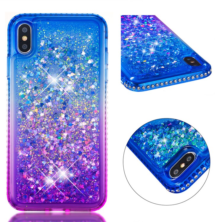 

Rhinestone Decor Gradient Glitter Powder Quicksand TPU Cover for iPhone XS Max 6.5 inch - Blue/Purple, iPhone XS Max
