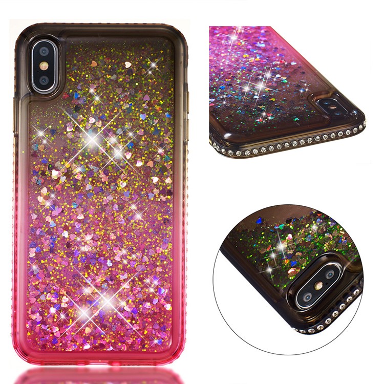 

Rhinestone Decor Gradient Glitter Powder Quicksand TPU Mobile Shell for iPhone XS Max 6.5 inch - Brown/Red, iPhone XS Max