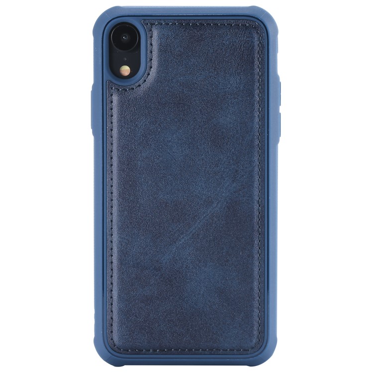 

Anti-drop PU leather Coated TPU Shell (Built-in Magnetic Holder Metal Sheet) for iPhone XR 6.1 inch - Blue, iPhone XR 6.1 inch