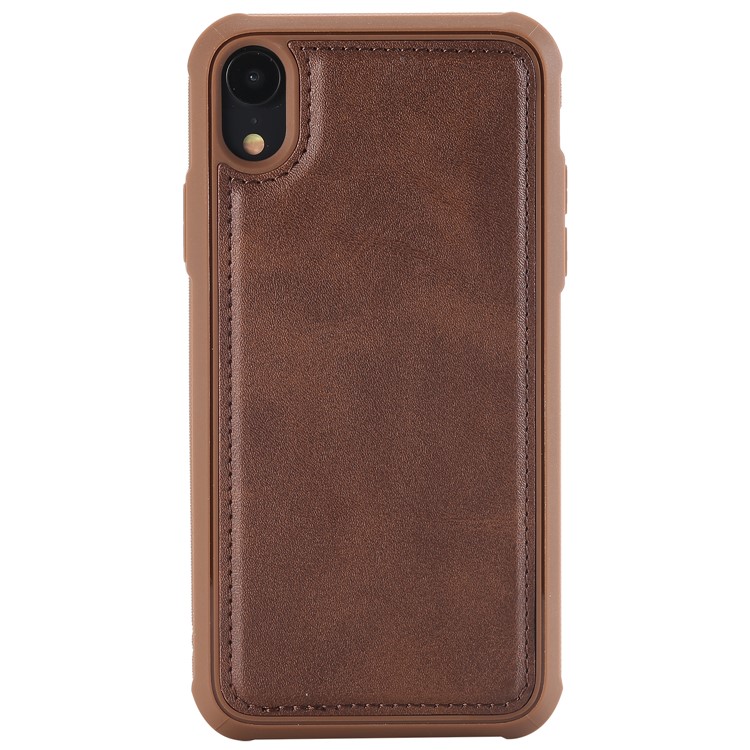 

Anti-drop PU leather Coated TPU Phone Casing Cover (Built-in Magnetic Holder Metal Sheet) for iPhone XR 6.1 inch - Coffee, iPhone XR