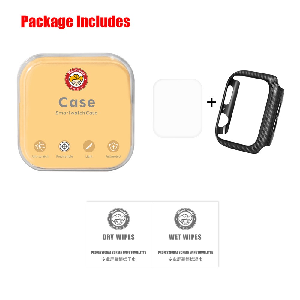 HAT PRINCE for Apple Watch Series 4 44mm Carbon Fiber Texture TPU Protective Case + 3D Full Size Curved Hot Bending HD Clear PET Film-8