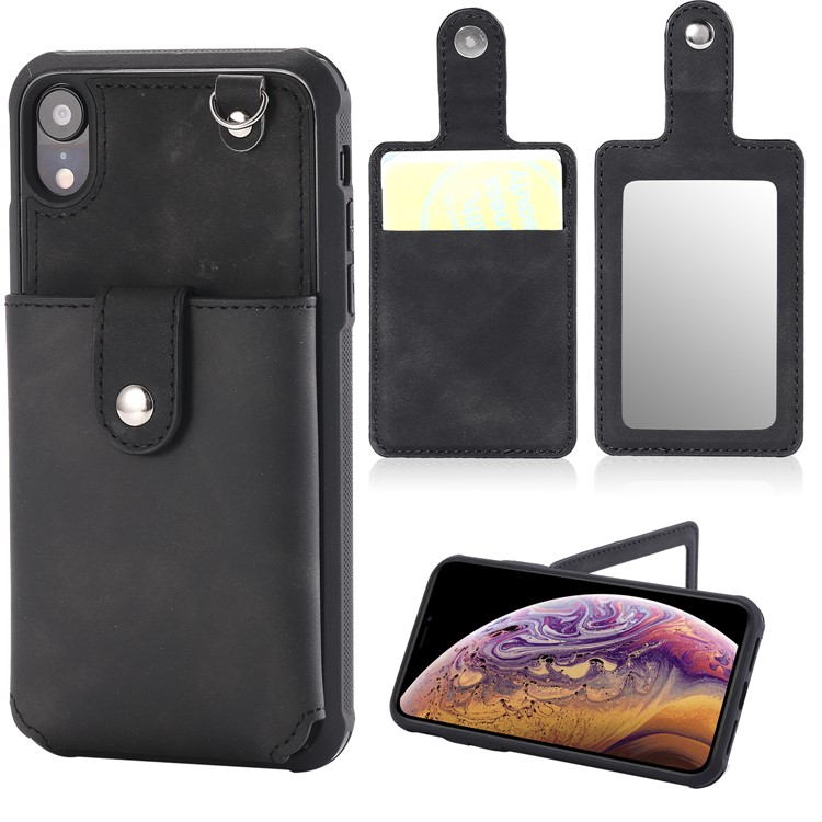 

PU Кожаное Покрытие TPU Слот Для Подставки Для Подставки Для Iphone XR 6.1 Inch - Черный, iPhone XR