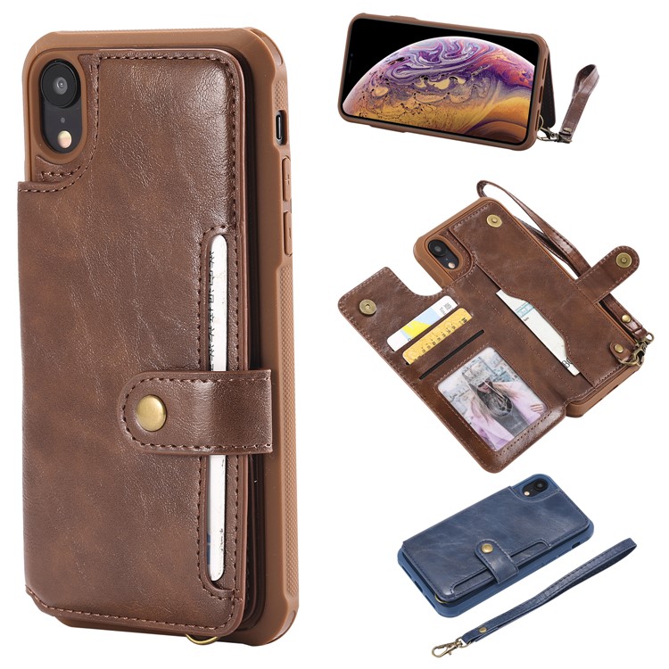 

PU Кожаный Чехол С Защитным Чехлом Для Бумажника TPU Для Iphone XR 6.1 Inch - Кофе, iPhone XR