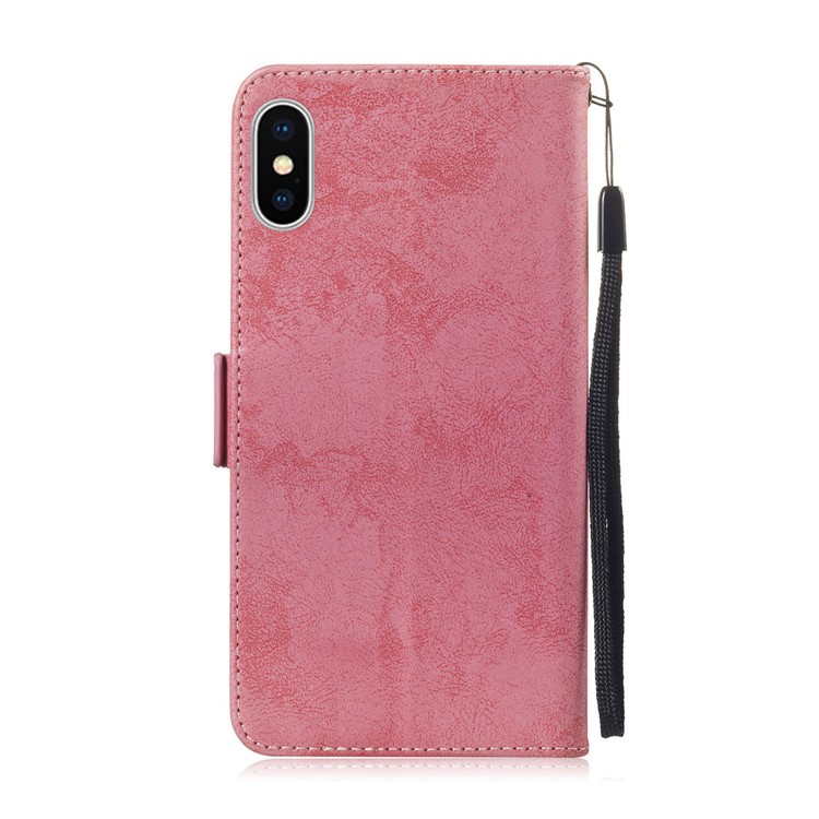 Retro Style Leather Wallet Magnetic Cover Shell for iPhone XS / X - Pink-3