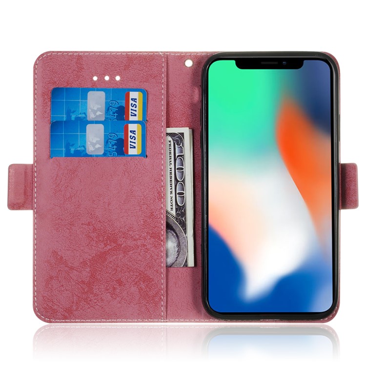 Retro Style Leather Wallet Magnetic Cover Shell for iPhone XS / X - Pink-8