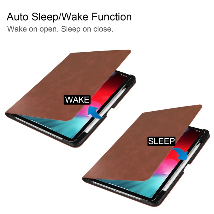 PU Leather Smart Stand Case with Pen Slot for iPad Pro 11-inch (2018) - Brown-2