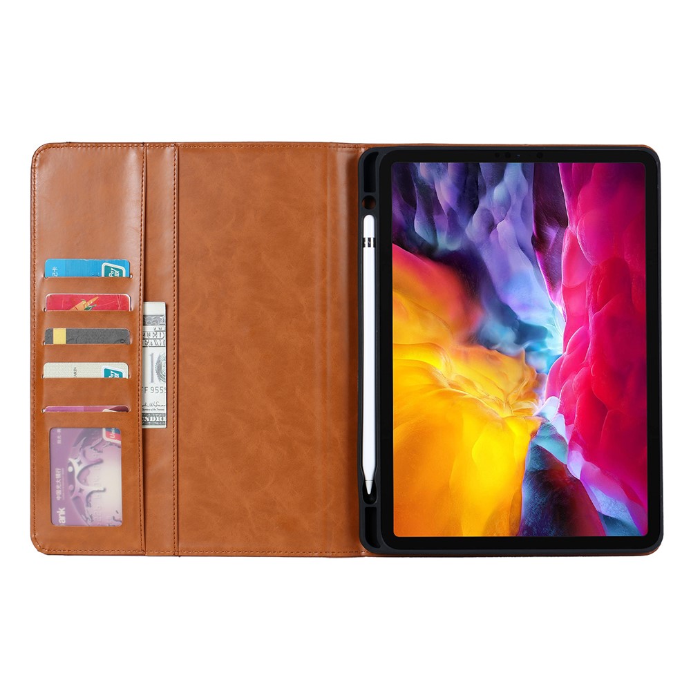 Wallet Stand Flip Leather Case Accessory for iPad Pro 11-inch (2018) - Brown-2