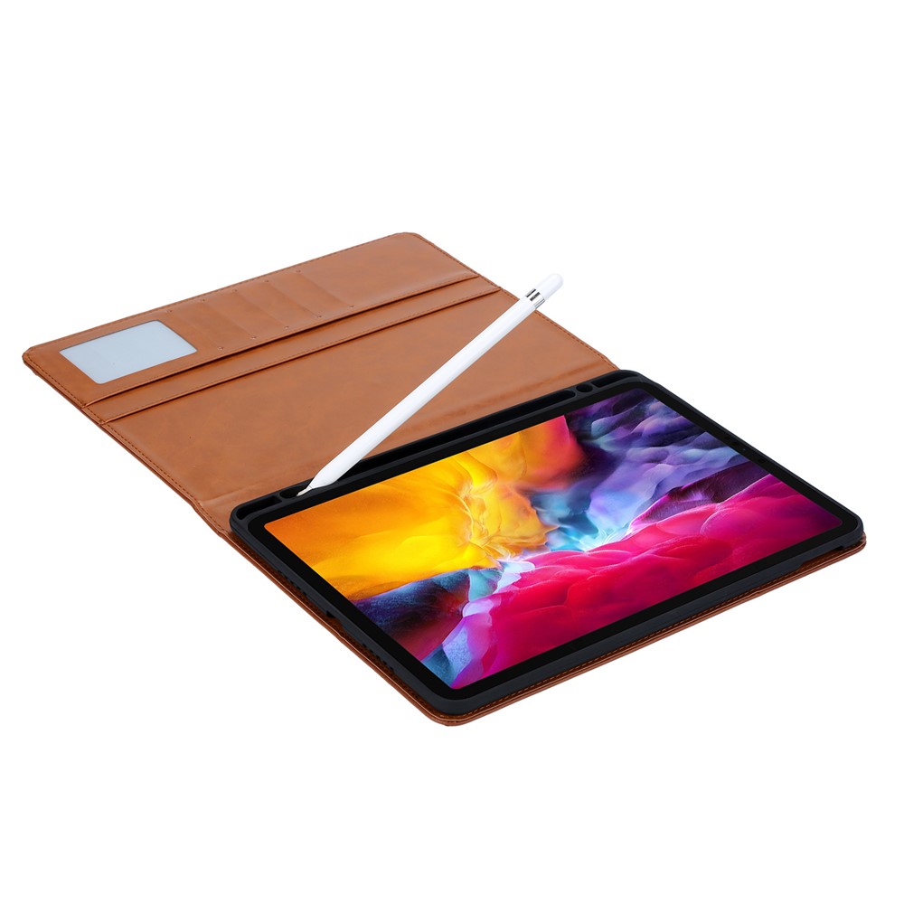 Wallet Stand Flip Leather Case Accessory for iPad Pro 11-inch (2018) - Brown-4