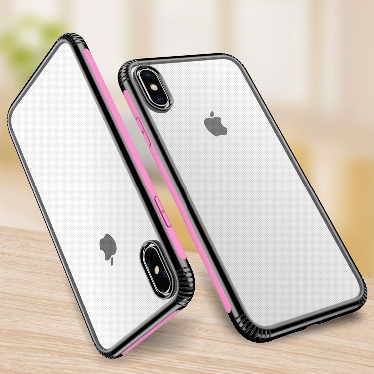 

Color-bar Clear PC and TPU Hybrid Shockproof Casing for iPhone XS Max 6.5 inch - Pink, iPhone XS Max