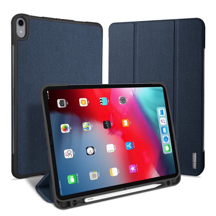 DUXDUCIS Domo Series Cloth Texture PU Leather Tri-fold Stand Smart Shell for iPad Pro 11-inch (2018) - Blue