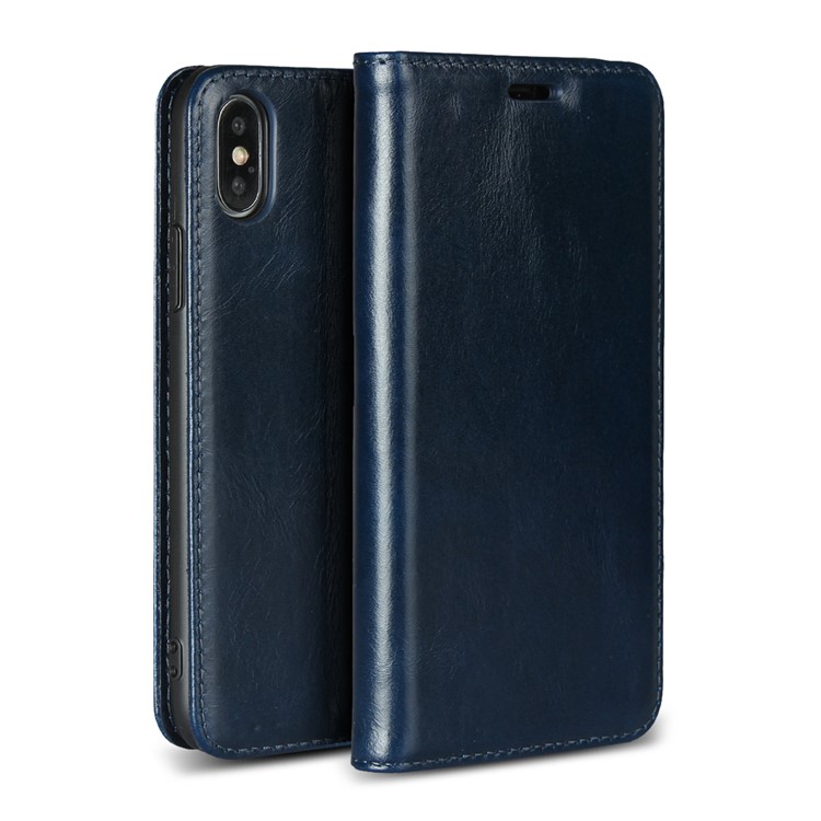 

Genuine Leather Auto-absorbed Phone Shell [Stand Card Holder] for iPhone XS 5.8 inch - Dark Blue, iPhone Xs