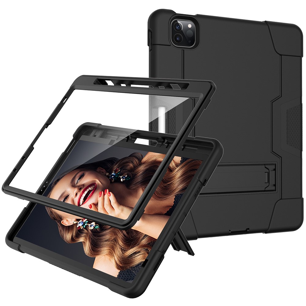 Carcasa Híbrida De TPU + PC A Prueba De Golpes Con Pie De Apoyo Para Ipad Pro De 11 Pulgadas (2018) - Todo Negro-2