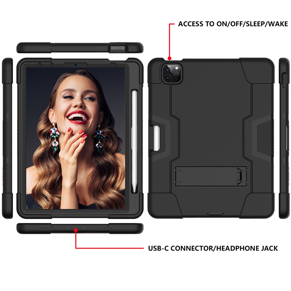 Carcasa Híbrida De TPU + PC A Prueba De Golpes Con Pie De Apoyo Para Ipad Pro De 11 Pulgadas (2018) - Todo Negro-3