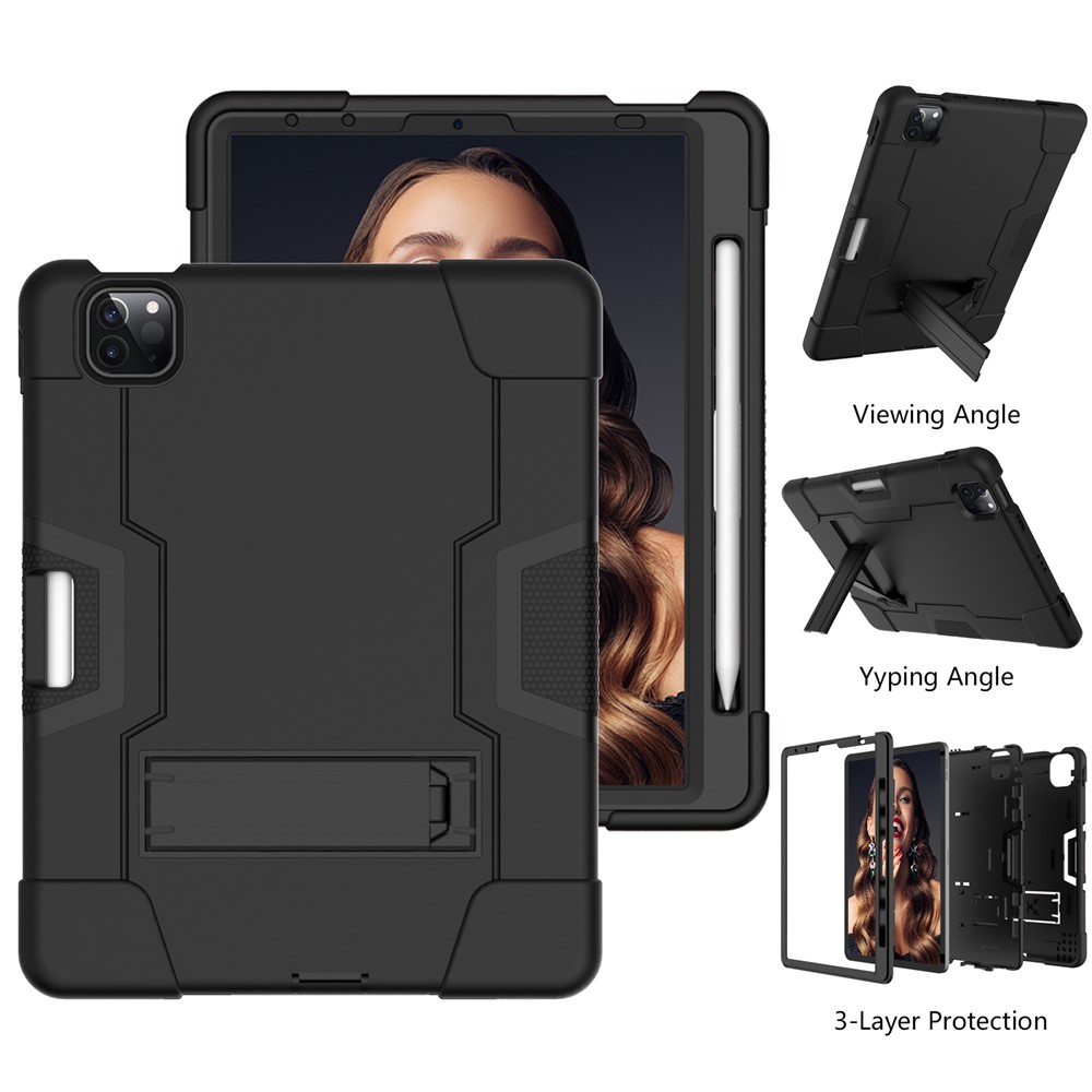 Carcasa Híbrida De TPU + PC A Prueba De Golpes Con Pie De Apoyo Para Ipad Pro De 11 Pulgadas (2018) - Todo Negro-4