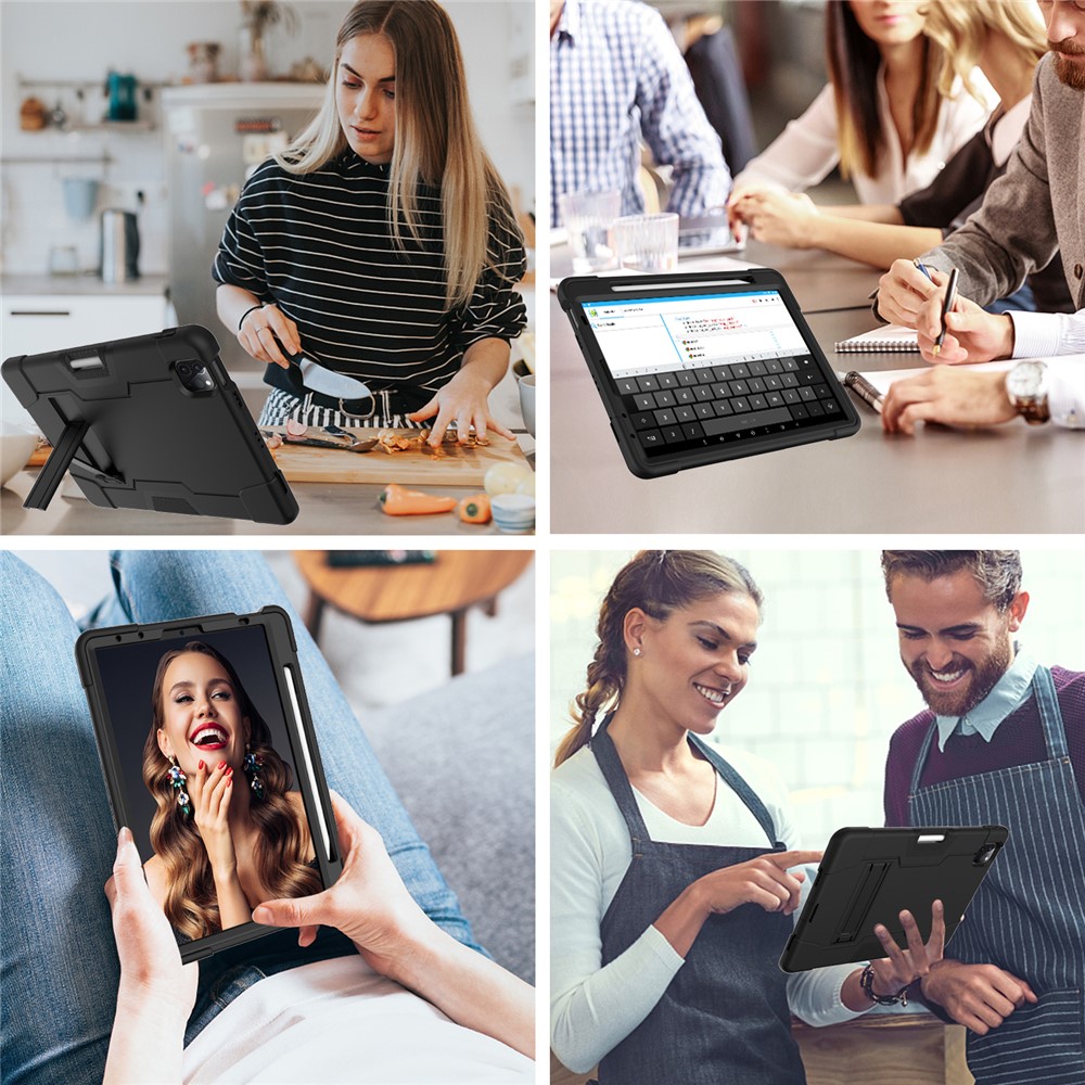Carcasa Híbrida De TPU + PC A Prueba De Golpes Con Pie De Apoyo Para Ipad Pro De 11 Pulgadas (2018) - Todo Negro-5