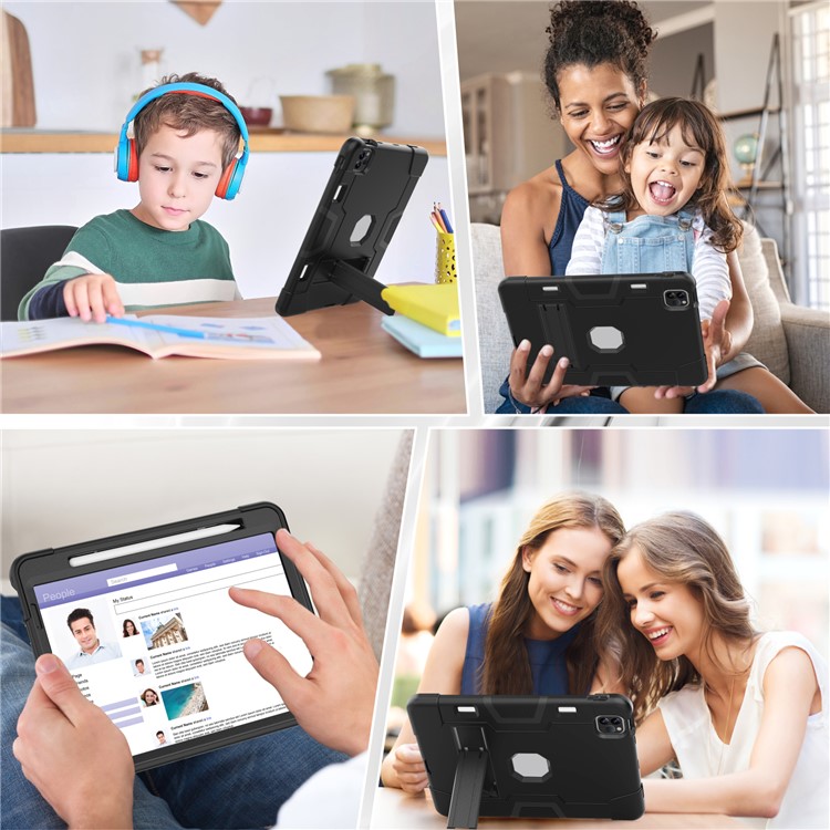 Carcasa Híbrida De TPU + PC A Prueba De Golpes Con Pie De Apoyo Para Ipad Pro De 11 Pulgadas (2018) - Todo Negro-6
