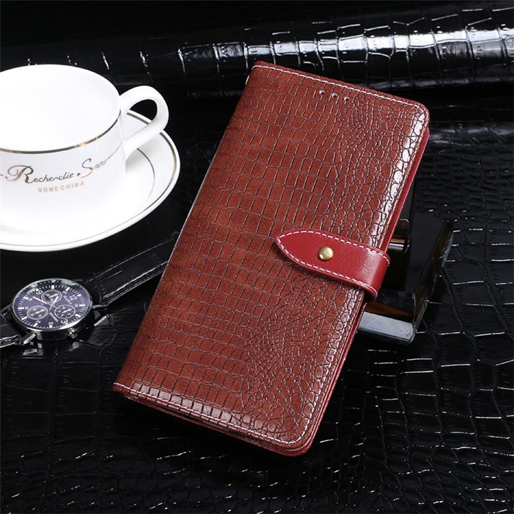 

IDEWEI Crocodile Texture Leather Stand Mobile Casing Cover with Card Slots for iPhone XR 6.1 inch - Wine Red, iPhone XR