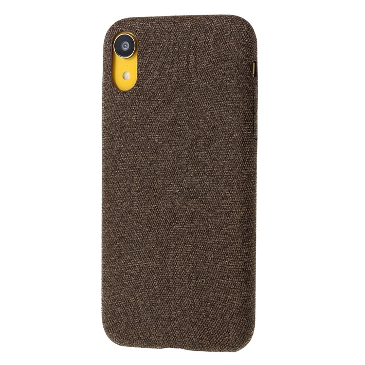 for iPhone XR 6.1 inch PC Protection Shell with Linen Cloth Texture PU Leather Coated - Coffee-3
