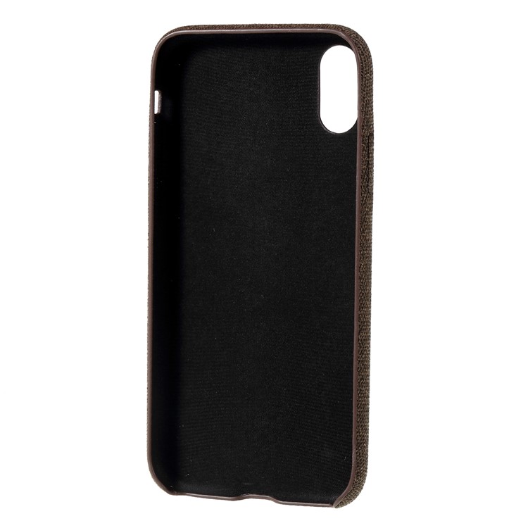 for iPhone XR 6.1 inch PC Protection Shell with Linen Cloth Texture PU Leather Coated - Coffee-4
