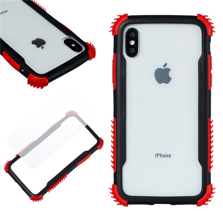 

Shockproof Anti-slip TPU + Clear Acrylic Hybrid Cover for iPhone XS/X 5.8 inch - Black / Red, iPhone Xs