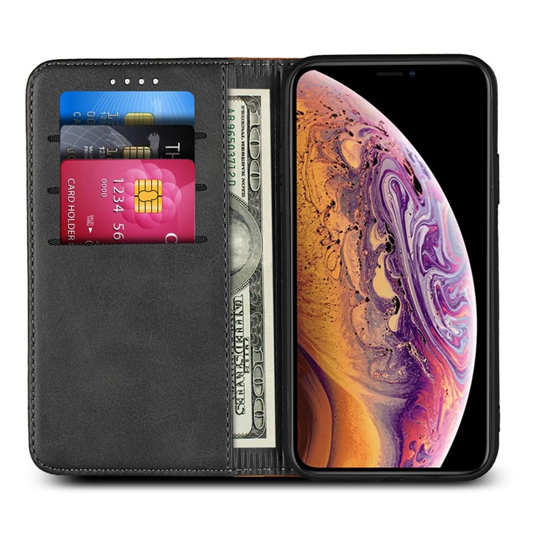 Bi-colour Splicing Magnetic Case Stand Leather Wallet Case for iPhone X - Black-2
