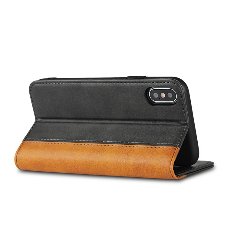 Bi-colour Splicing Magnetic Case Stand Leather Wallet Case for iPhone X - Black-3