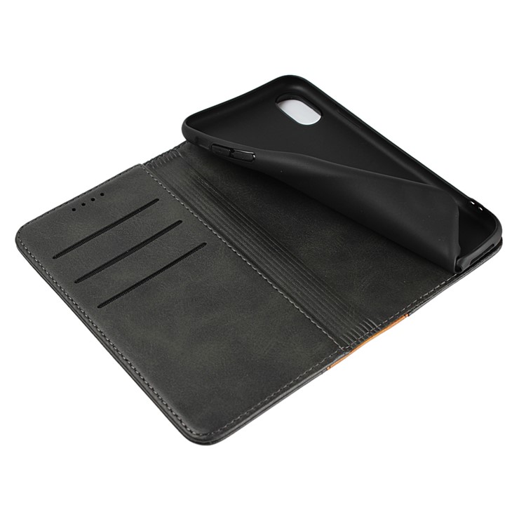 Bi-colour Splicing Magnetic Case Stand Leather Wallet Case for iPhone X - Black-4