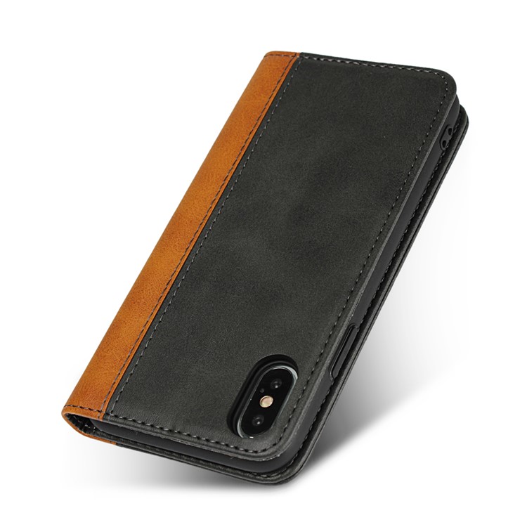 Bi-colour Splicing Magnetic Case Stand Leather Wallet Case for iPhone X - Black-5