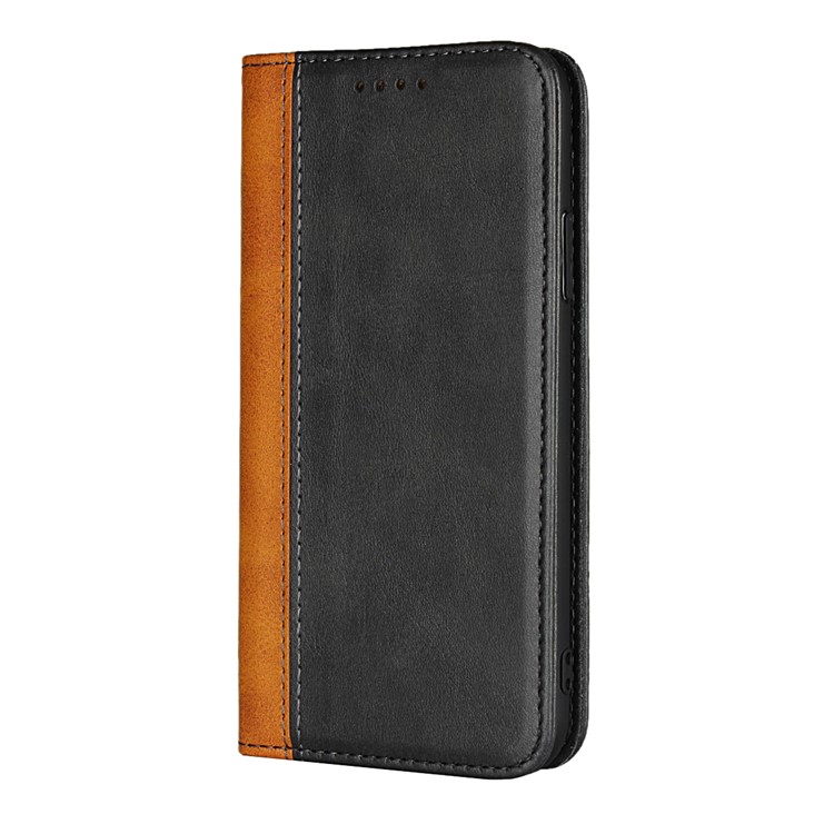 Bi-colour Splicing Magnetic Case Stand Leather Wallet Case for iPhone X - Black-6