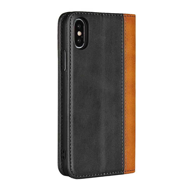 Bi-colour Splicing Magnetic Case Stand Leather Wallet Case for iPhone X - Black-7
